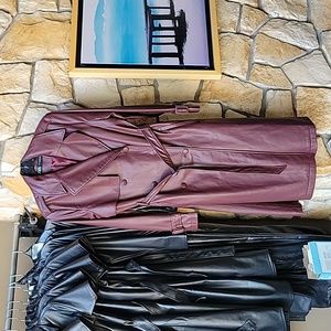 ZARA Faux Leather Trench Coat Burgundy